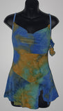 Six0 1057 Ready to Ship Drape Neck Blue Tye Dye Camisole Dress